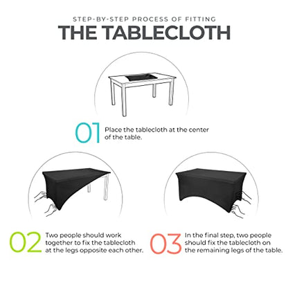 Utopia Kitchen Spandex Tablecloth 2 Pack [6FT, Black] Tight, Fitted, Washable and Wrinkle Resistant Stretch Rectangular Patio Table Cover for Event, Wedding, Banquet & Parties [72Lx30Wx30H Inch]