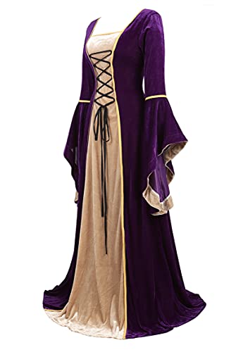 Renaissance Costume Women Velvet Irish Dress Medieval Witch Costumes Victorian Faire Costumes Purple-2XL