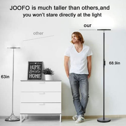 JOOFO Floor Lamp,30W/2400LM Sky LED Modern Torchiere 3 Color Temperatures Super Bright-Tall Standing Pole Light with Remote & Touch Control for Living Room,Bed Room,Office (Black)