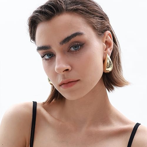 PNYFIL Bottega Earring Dupes Chunky Gold Hoop Earrings For Women Trendy Tear Drop Waterdrop Earrings Big Large Fashion Teardrop Necklace Statement Jewelry For Women Girls