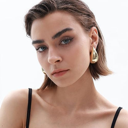 PNYFIL Bottega Earring Dupes Chunky Gold Hoop Earrings For Women Trendy Tear Drop Waterdrop Earrings Big Large Fashion Teardrop Necklace Statement Jewelry For Women Girls