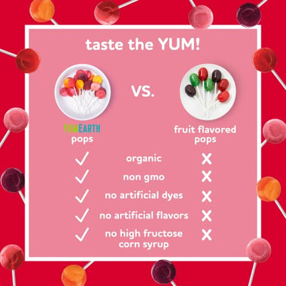 YumEarth Organic Fruit Flavored Pops, 50 Lollipops, Allergy Friendly, Gluten Free, Non-GMO, Vegan, No Artificial Flavors or Dyes