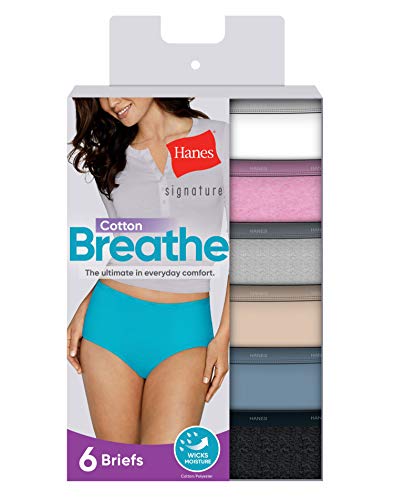 Hanes Women's Signature Cotton Breathe Briefs Underwear Pack, 6-Pack (Colors May Vary)