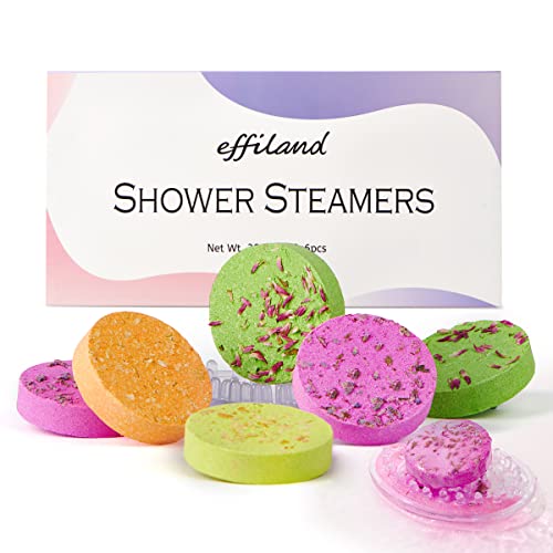 Effiland Aromatherapy Shower Steamers Father's Day Gifts,Soap Holder Set, 6-Pack Shower Bombs,Gift for Women,Relaxing Self Care