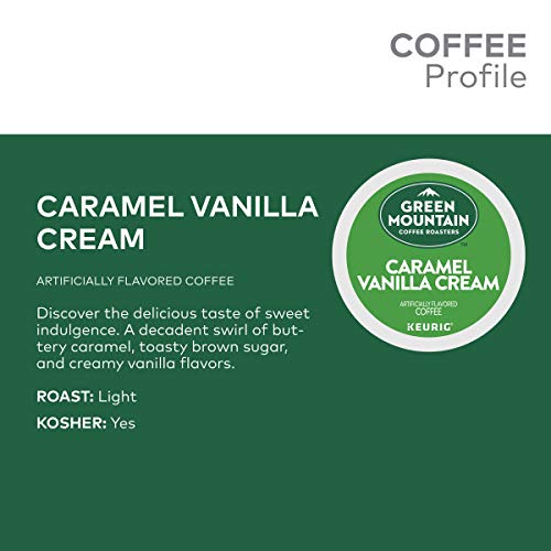 Green Mountain Coffee Roasters Caramel Vanilla Cream Keurig Single-Serve K-Cup pods, Light Roast Coffee, 72 Count (6 Packs of 12)