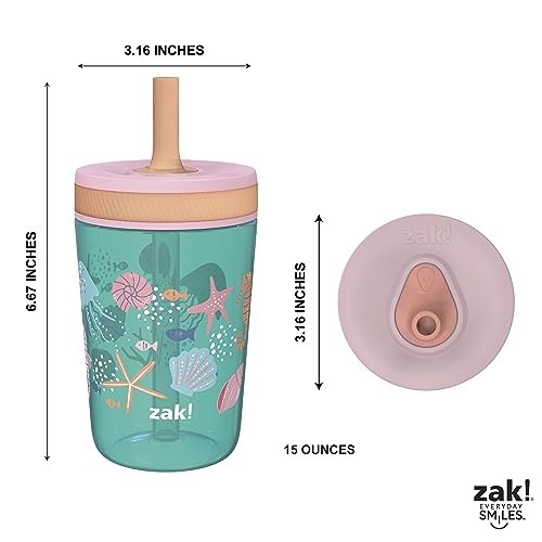 Zak Designs Kelso 15 oz Tumbler Set, (Shells) Non-BPA Leak-Proof Screw-On Lid with Straw Made of Durable Plastic and Silicone, Perfect Baby Cup Bundle for Kids (2pc Set)