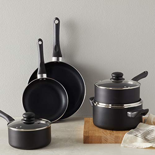 Amazon Basics Non-Stick Cookware 8-Piece Set, Pots and Pans, Black