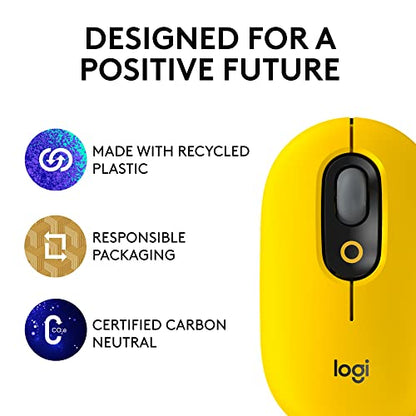 Logitech POP Mouse, Wireless Mouse with Customizable Emojis, SilentTouch Technology, Precision/Speed Scroll, Compact Design, Bluetooth, Multi-Device, OS Compatible - Blast Yellow