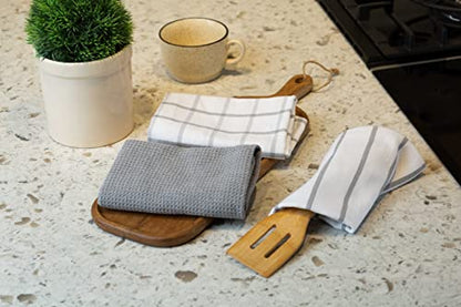 LANE LINEN Kitchen Towels and Dishcloths Set - Pack of 6 Cotton Dish Cloths, 18”x 28”, Soft Hand Towels for Kitchen, Tea Towels, Premium Kitchen Dish Towels, Quick Drying Cleaning Towels - Grey Towels