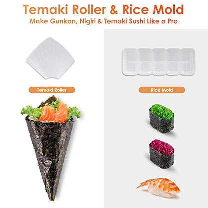 Delamu Sushi Making Kit, 20 in 1 Sushi Bazooka Roller Kit with Chef’s Knife, Bamboo Mats, Bazooka Roller, Rice Mold, Temaki Sushi Mats, Rice Paddle, Rice Spreader, Chopsticks, Sauce Dishes, Guide Book