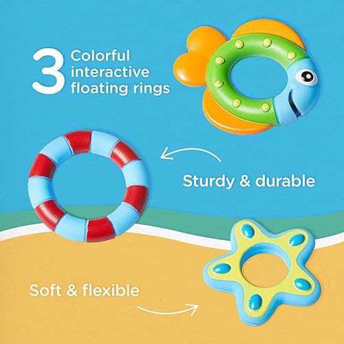 Nuby Floating Purple Octopus Toy with 3 Hoopla Rings - Baby Bath Toy for Boys and Girls 18+ Months