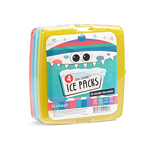 Fit & Fresh Cool Slim Reusable Ice Packs Boxes, Lunch Bags and Coolers, Set of 4, Multicolored, 4 Pack