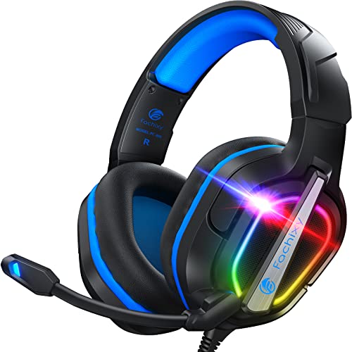 Fachixy [2023 New FC200 Gaming Headset for PS4/PS5/PC/Xbox One, Noise Canceling Headset with Stereo Microphone Sound, Computer Headset with 3.5mm Jack & RGB Light