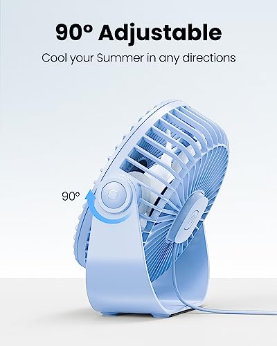 Gaiatop USB Desk Fan, 3 Speeds Portable Small Fan with Strong Airflow, 5.5 Inch Quiet Table Fan, 90° Rotate Personal Cooling Fan For Bedroom Home Office Desktop Travel (Blue)