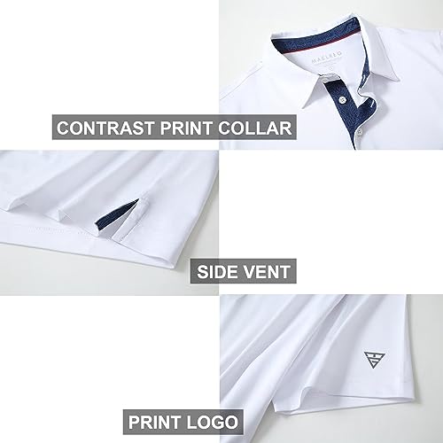 M MAELREG Golf Polo Shirts for Men Short Sleeve Performance Moisture Wicking Quick Dry Casual Collared Men’s Polo Shirts White