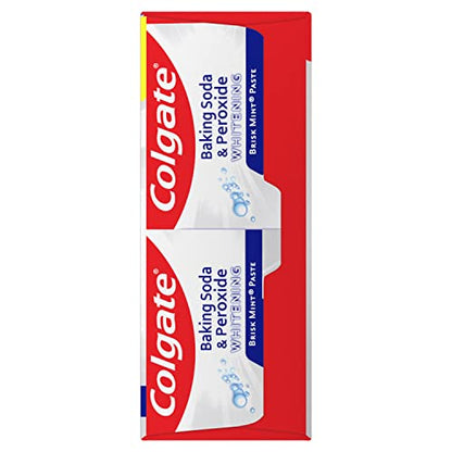 Colgate Baking Soda and Peroxide Toothpaste, Whitening Brisk Mint Flavor, Whitens Teeth, Fights Cavities and Removes Surface Stains for Whiter Teeth, 6 Oz Tube, 2 Pack