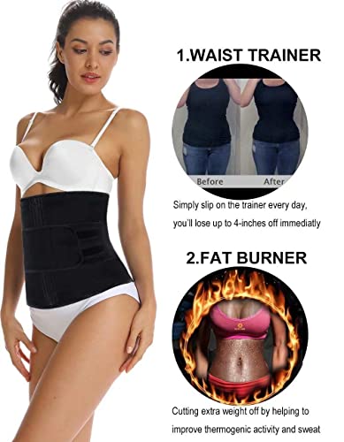 HOPLYNN Neoprene Sweat Waist Trainer Corset Trimmer Shaper Belt for Women, Workout Plus Size Waist Cincher Stomach Wraps Bands Black Small