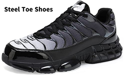 Steel Toe Shoes for Men Indestructible Work Shoes Lightweight Steel Toe Sneakers Non Slip Safety Shoes Puncture Proof Composite Toe Shoes Grey