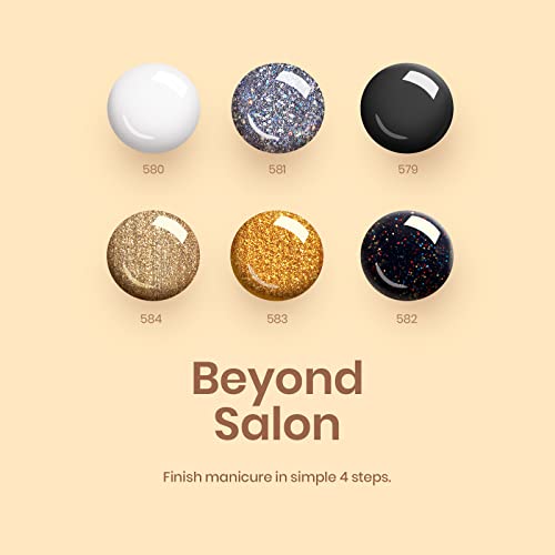 Beetles Black Gold Glitter Gel Nail Polish Set - 6 Colors Black White Silver Rose Glitter All Season Gel Polish Kit Soak Off Nail Uv Lamp Gel Kit Gel Nail Art Best Christmas Gift for Women