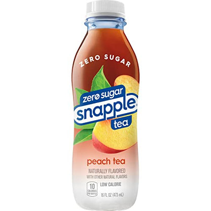 Snapple Zero Sugar Peach Tea, 16 fl oz recycled plastic bottle, Pack of 12