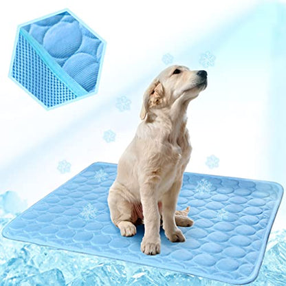 MeiLiMiYu Washable Dog Cooling Mat Ice Silk Pet Self Cooling Pad Blanket (28x22 in, Blue)