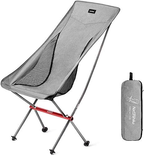 Naturehike Ultralight Foldable Camping Chair Portable High Back Compact Collapsible Chair Supports 330lbs for Garden Lawn Picnic Backpacking Travel Beach Fishing Hiking Chair with Storage Bag, Grey