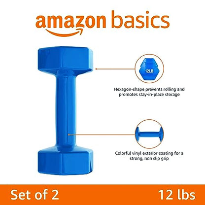 Amazon Basics Vinyl Hexagon Workout Dumbbell Hand Weight, 12 Pounds, Set of 2, Blue