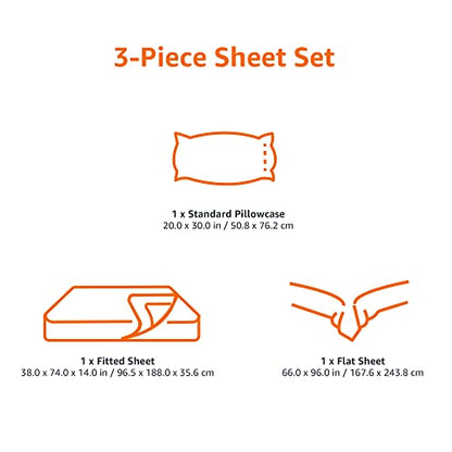 Amazon Basics Lightweight Super Soft Easy Care Microfiber 3-Piece Bed Sheet Set with 14-Inch Deep Pockets, Twin, Bright White, Solid