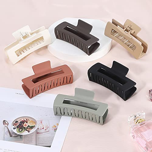 Sisiaipu 4 Inch Big Hair Claw Clips 6 Pcs Large Claw Clips for Thick Hair Square Hair Clips for Women Rectangle Hair Clips Nonslip Acrylic Banana Jaw Clips Hair Accessories for Girls -Brown