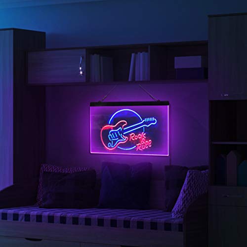 ADVPRO Rock & Roll Electric Guitar Band Room Music Dual Color LED Neon Sign Blue & Red 16" x 12" st6s43-i2303-br