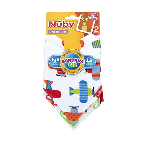 Nuby 2-pk Dribble Catcher Bandana bibs, Super Absorbent Drool Bib with Soft Comfort Neckline, Boy