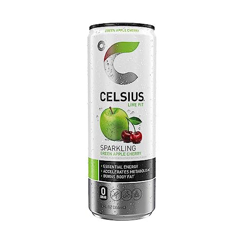 CELSIUS Sparkling Green Apple Cherry, Functional Essential Energy Drink, 12 Fl Oz (Pack of 12)