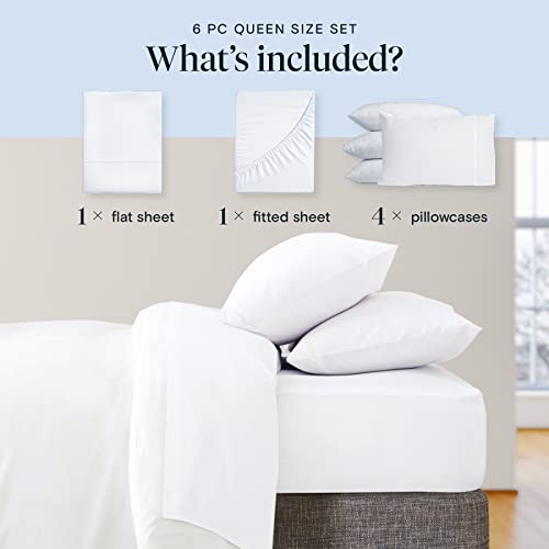 LuxClub 6 PC Queen Sheet Set, Bed Sheets Queen Size, Deep Pockets 18" Eco Friendly Wrinkle Free Cooling Bed Sheets Machine Washable Hotel Bedding Silky Soft - White Queen