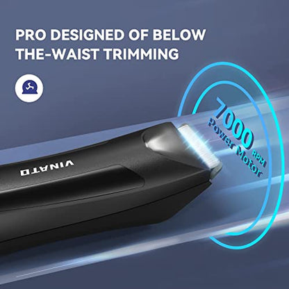 Electric Body Hair Trimmer Shaver - VINATO Waterproof Groin for Men Ball USB Recharge Dock Grooming Kit Replaceable Ceramic Blade Male Hygiene Razor 90 Mins Battery Life