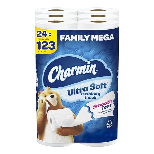 Charmin Ultra Soft Cushiony Touch Toilet Paper, 24 Family Mega Rolls = 123 Regular Rolls (Packaging May Vary)