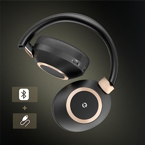 EAORUL Active Noise Cancelling Headphones, 100H Playtime Headphones Wireless Bluetooth, Bluetooth Headphones with Microphone, Over- Ear Wireless Headphones with Deep Bass for Travel (Black)