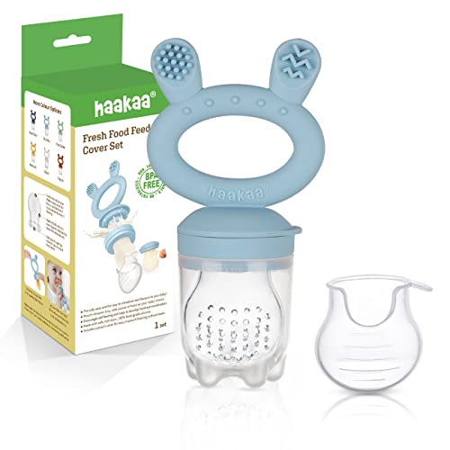 Haakaa Baby Fruit Food Feeder Pacifier | Breastmilk Popsicle Molds for Teething | Silicone Feeder and Teether for Baby Teething Relief & Infant Safely Self Feeding, BPA Free (Sky Blue)