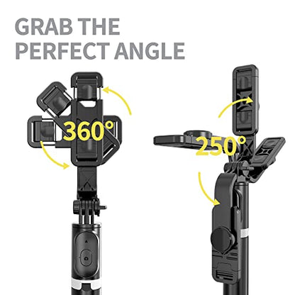 Selfie Stick Tripod, All in One Extendable & Portable iPhone Tripod Selfie Stick with Wireless Remote Compatible with iPhone 14 13 12 11 pro Xs Max Xr X 8 7, Galaxy Note10/S20/S10/OnePlus 9/9 PRO etc