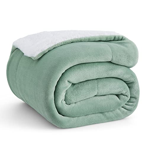 Bedsure Sherpa Fleece Throw Blanket Twin Size for Couch - Thick and Warm Blanket for Winter, Soft and Fuzzy Fall Throw Blanket for Bed, Sage Green, 60x80 Inches