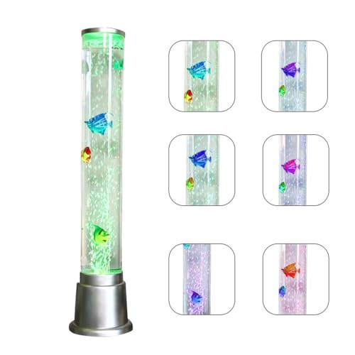 Shop LC Electric Artificial Fake Fish Tank Aquarium Lamp with 6 LED Glowing Colors Changing Lights and Sensory Bubble Tube Lamp - with Moving Fish - Night Light Sensory Lamp