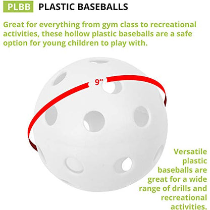 Champion Sports 9" Hollow Plastic Baseballs - Athletic Baseball Equipment - Practice Baseballs Plastic Hollow - Regulation Size Balls - Fun for All Ages - Lightweight/Durable - Pack of 12