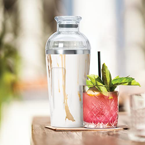 OGGI Groove Insulated Cocktail Shaker-17oz Double Wall Vacuum Insulated Stainless Steel Shaker, Tritan Lid has Built In Strainer, Ideal Cocktail Mixer, Martini Shaker, Margarita Shaker, Gold Marble