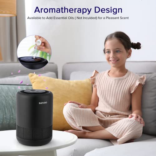 Air Purifiers for Bedroom Pets Smokers in Home, H13 True HEPA Filter Air Cleaner with Fragrance Sponge, Night Light, Timer, Effectively Clean 99.97% Smoke, Dust, Pollen, Pet Dander, Odors, BS-01 Black