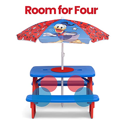 Disney Mickey Mouse 4 Seat Activity Picnic Table with Umbrella and Lego Compatible Tabletop by Delta Children, 32.5 in x 34.25 in x 53.5 in