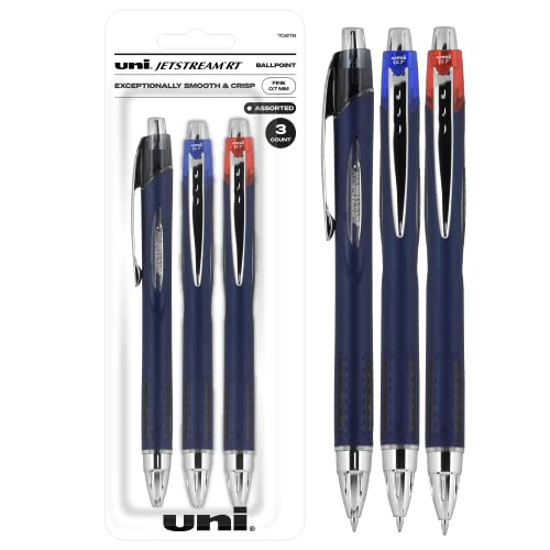 uni-ball Jetstream RT Retractable Ballpoint Pens Fine Point, 0.7mm, Assorted, 3 Pack