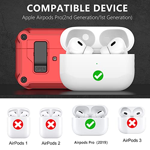 [4 in 1] AirPods Pro 2nd/1st Generation Case Cover with Cleaner kit & 3 Pairs Replacement Ear Tips with Noise Reduction Hole(S/M/L),Automatic Snap Switch Secure Case for Apple AirPods Pro 2nd/1st