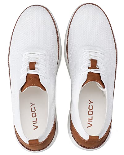 VILOCY Men's Dress Sneakers Oxfords Casual Business Shoes Lace Up Lightweight Walking Knit Mesh Fashion Sneakers White,US10 EU43