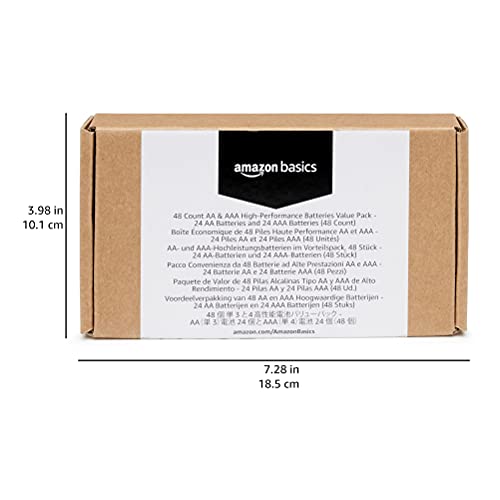 Amazon Basics 48 Count AA & AAA High-Performance Batteries Value Pack - 24 Double AA Batteries and 24 Triple AAA Batteries (48 Count)