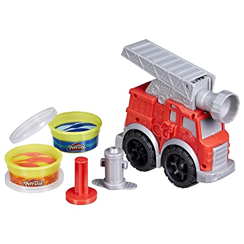 Play-Doh Wheels Fire Engine Playset with 2 Non-Toxic Modeling Compound Cans Including Water and Fire Colors, Firetruck Toy for Kids 3 and Up