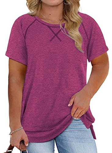 Happy Sailed Womens Plus Size Round Neck Short Sleeve T Shirt Loose Casual Tunic Blouse Tops,2X Purple